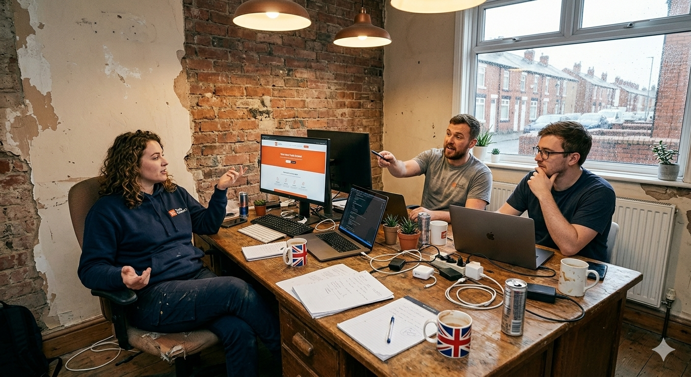 The Blosm team working together in our office, building websites for tradespeople